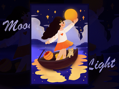 Moonlight at night art design illustration