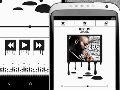 CMP Dribbble Preview android black and white clean crisp design drip minimal music player psd ui