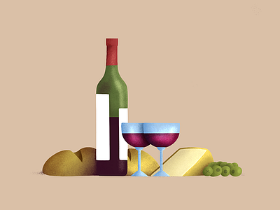 Wine And Cheese design drawing drink flat food illustration lighting photoshop picnic sketch texture