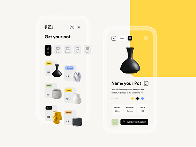 Pot&Plant AR App Design app design ar augmented augmented reality concept e commerce app figma iphone mobile app mobile ui plant pottery ui ui ux user interface ux