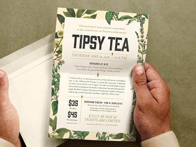 Tipsy Tea @ JHU art direction botanical design drink event graphic design illustration invitation mail plants print tea typography vintage