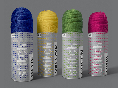 Stitch (yarn packaging) art direction blue branding design graphic design green grey identity lettering marketing packaging pattern pink print product type typography yellow