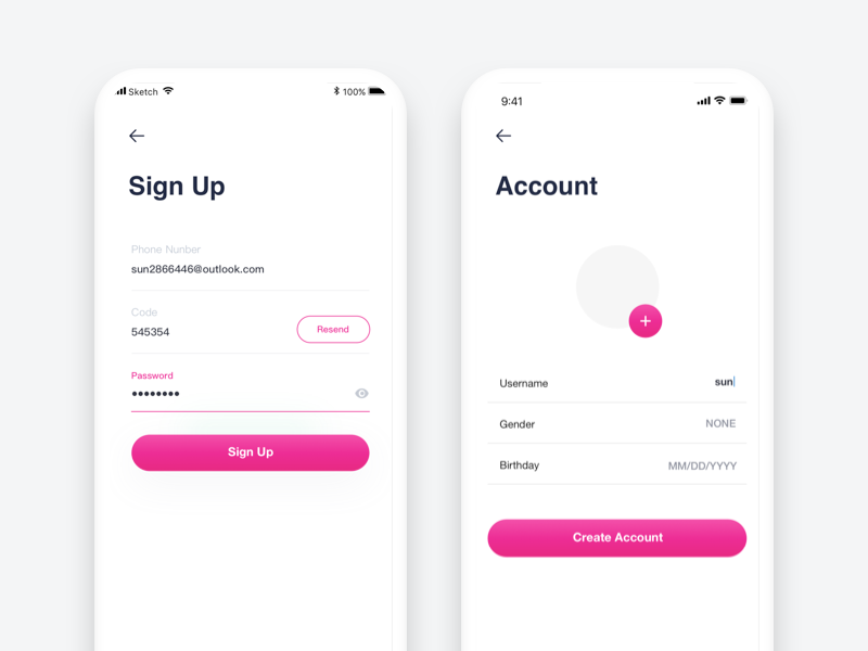 Signup to set up an account by Sun. on Dribbble