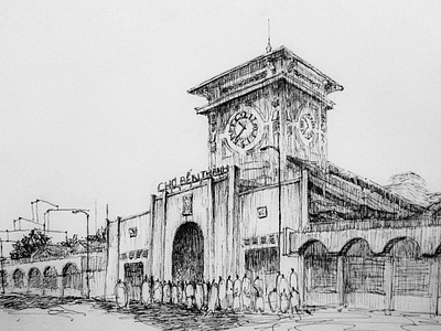 Vẽ ký họa chợ Bến Thành Sài Gòn - Urban Sketching