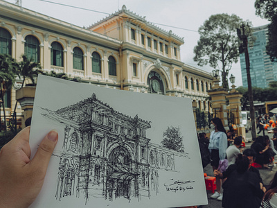 Vẽ ký họa bưu điện trung tâm thành phố - Quan Art Drawing