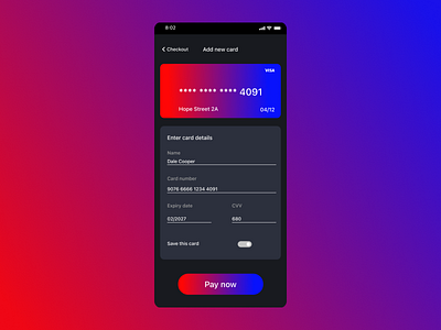 Credit card details app appscreen card creditcard dailyui dailyuichallenge design financeapp ui