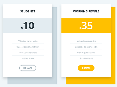 Donation type design dontation flate price table simple ui