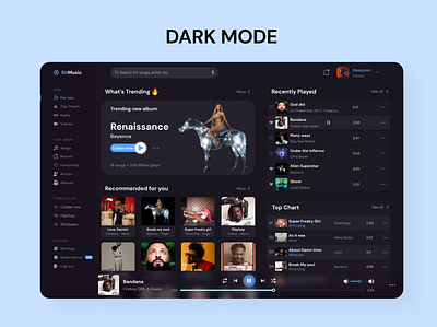Bit music dashboard, dark mode design dashboard music ui ui design web design