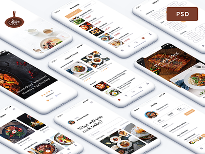 Recipe App - Free UI Kit .psd app blog card chef cooking food free freebies ios kit mobile profile psd recipe restaurant search ui uikit ux