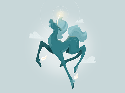 Unicorn blue character creature deer design fantasy fly graphic grey hoof horn horse illustration illustrator pencil procreate shine tail unicorn wings