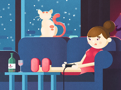 Waiting for christmas cat christmass girl graphic illustration