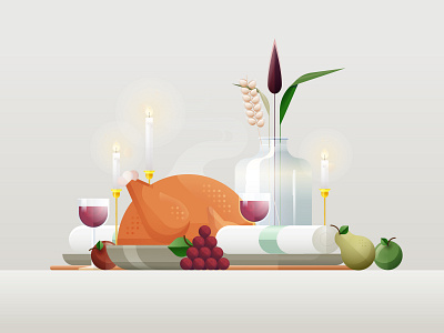 Dinner time apple candle dinner food foodporn grapes illustration design pear plate romantic table time turkey vector artwork wine