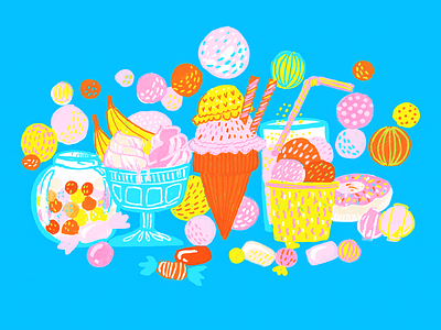 Allow yourself to be happy banana candy childish colorful donut icecream illustration kawaii pink soda sweets
