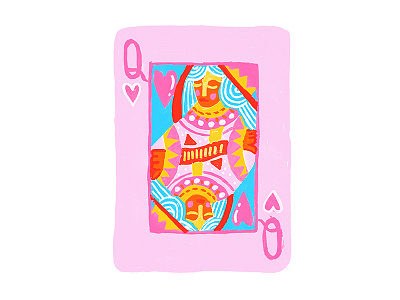 Queen of strawberry hearts cards colorful design heart hearts illustration joyful orange pink play queen