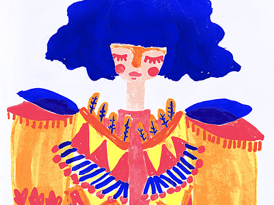 Circus Lion Tamer blue circus colorful costume girl grain illustration lion naive portrait tamer warm