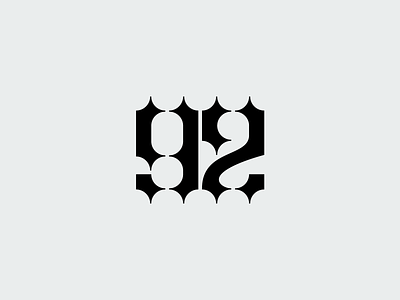 92 92 blackletter branding design geometric gothic icon logo minimal monogram numbers numerals spikes symbol tattoo tattoo artist