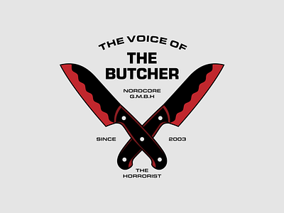 The Voice of The Butcher badge butcher design emble geometric hardcore horror icon illustration knifes logo minimal music nordcore sword symbol