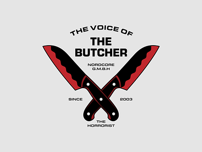 The Voice of The Butcher badge butcher design emble geometric hardcore horror icon illustration knifes logo minimal music nordcore sword symbol