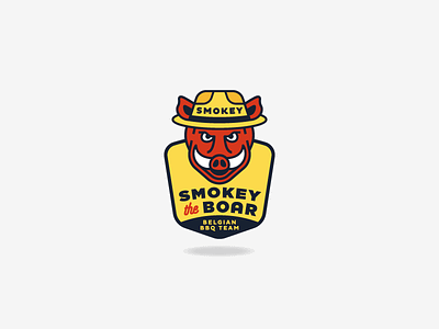 Smokey the Boar animal badge barbecue bbq boar branding hat logo