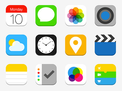 iOS 7 Redesign apple calendar camera clock icons ios ios 7 passbook redesign ui weather