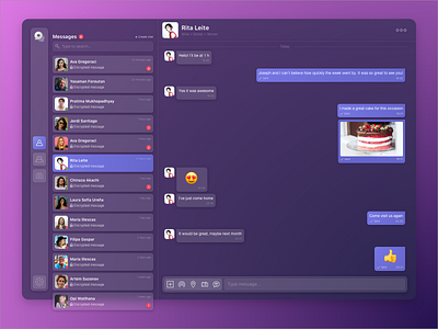Corporative messenger redesign cake communication desktop glassmorphism messaging purple