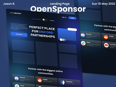 OpenSponsor - Landing Page concept design discord product sponsor ui