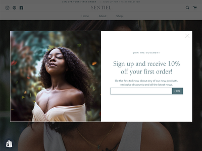 Sentiel Sign Up beauty brand design ecommerce fashion lifestyle minimal newsletter popup sale shopify sign up sign up form skin care skincare web design