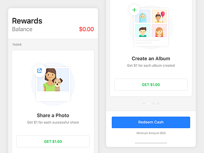 Rewards - Share or Create & Earn album create earn friends ios iphone x mobile money photos rewards share ui