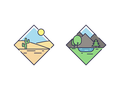 Landscapes. desert icon landscape sun trees vector