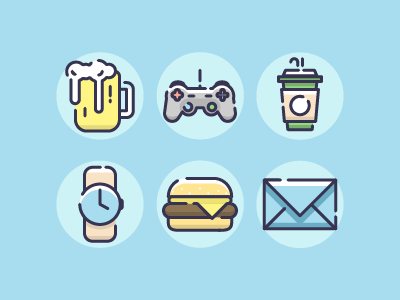 Random icons. beer burger coffee games icon mail vector watch