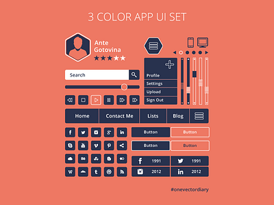 3 Color App UI Set appdesign color icons illustrator kit onevectordiary set ui vector