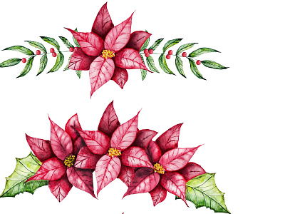 Christmas elements design flower elements hand draw illustration watercolor