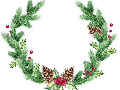 Christmas wreath branding christmas design flower elements hand draw illustration watercolor