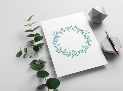 Eucalyptus frame branding design flower elements hand draw illustration logo watercolor