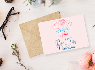 Valentins card branding design hand draw illustration logo watercolor