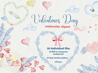 Valentines watercolor clipart design hand draw illustration valentines clipart valentins day watercolor