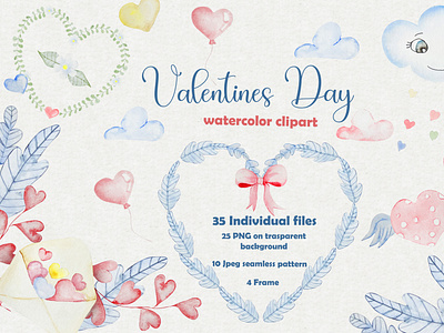 Valentines watercolor clipart