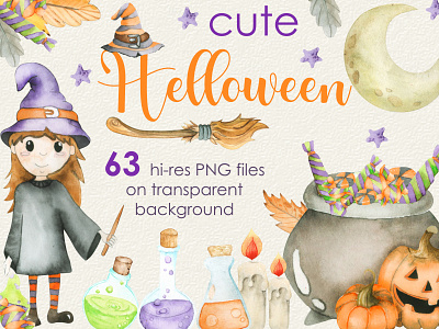 Hallouween watercolor clipart