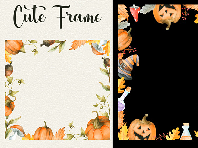 Cute watercolor frames hallouween frames hand draw illustration watercolor