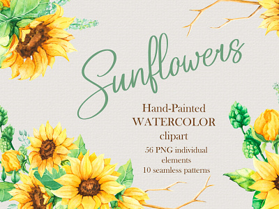 Sunflowers flower elements hand draw illustration logo sunflouwers watercolor watercolor