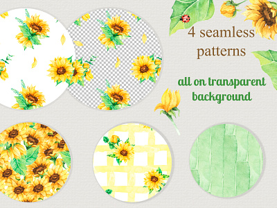 Sunflouwers seamless patterns hand draw illustration patterns seamless sunflouwers watercolor