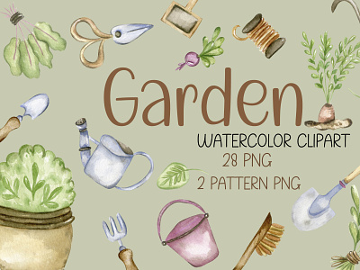 Garden watercolor clipart set design flower elements garden garden greenary hand draw illustration watercolor watercolor clipart watercolor set