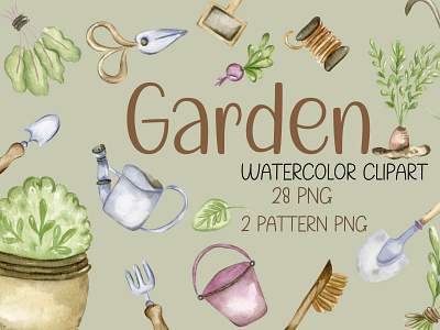 Garden watercolor clipart set