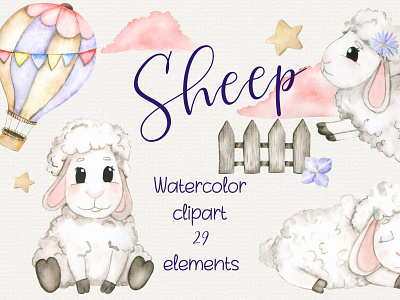 Watercolor sheep clipart design hand draw illustration sheep watercolor