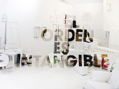 El Orden en Intangible anamorphosis art floating sentence furniture instalation interior design mural mural painting painting typeface urban art white