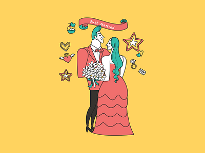 Watermark Illustration #1 art character design colorful couple creativity illustration just married vector wall graphics wedding