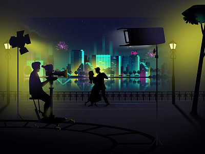 John J Cinema Style Frame animation city view dance film illustration light movie shooting night view style frame title animation
