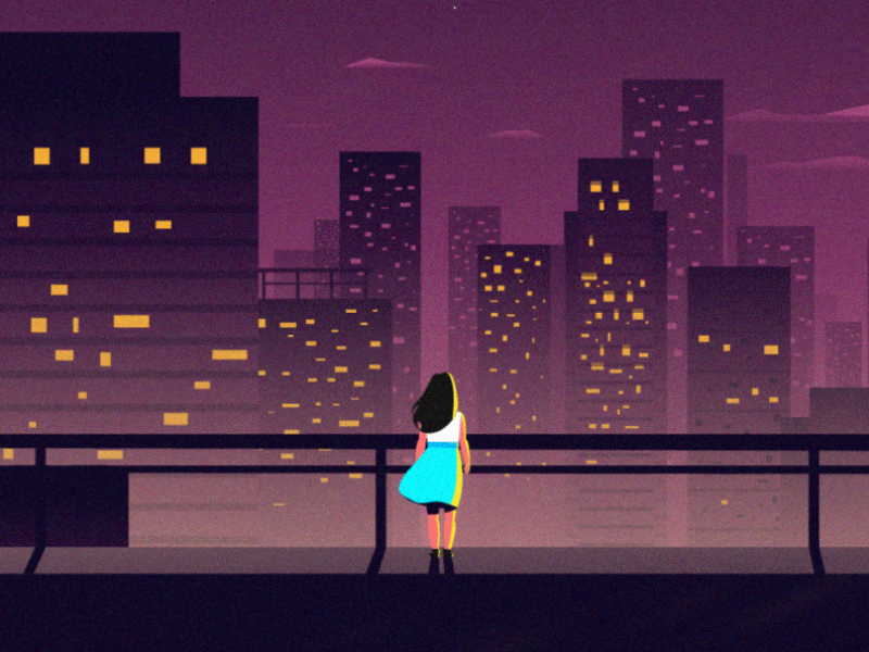 The Dreaming Girl animated explanation animation cityscape explainer video girl illustration night