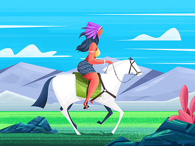 Wild Beauty Illustration animal beauty girl horse illustration landscape nature red indian ride valley wild woman