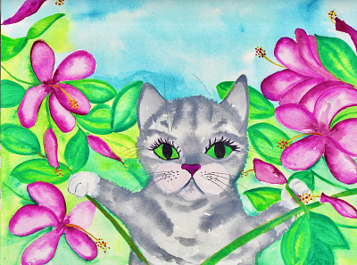 Searching the Shrubs cats and lizards childrens book illustration illustration watercolor